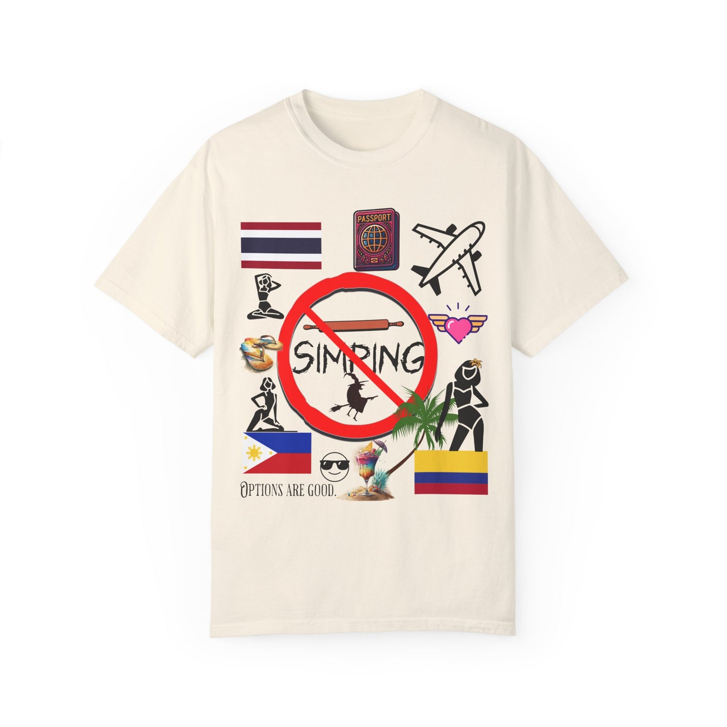 No Simp, Passport, Travel, Ex-Pat, Garment-Dyed, ring spun, American cotton T-shirt